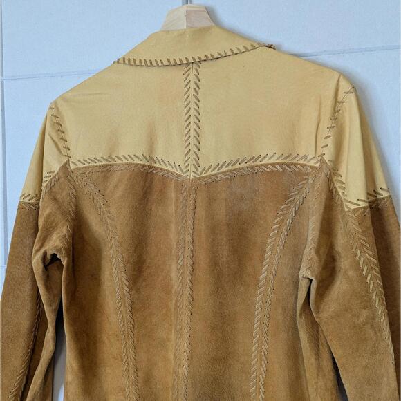 SOLD Vintage 70s leather and suede whip stitch western shirt jacket - Picture 7 of 8